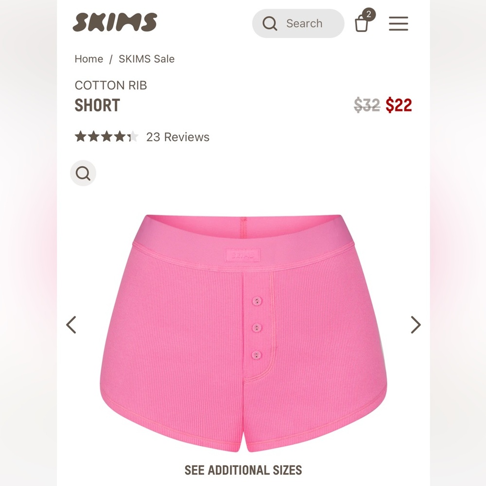 Skims cotton rib shorts NWT 4x sugar pink